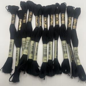 12 PACK - 310 BLACK Moline DMC 6-Strand Embroidery Cotton 8.7yd Brand New!